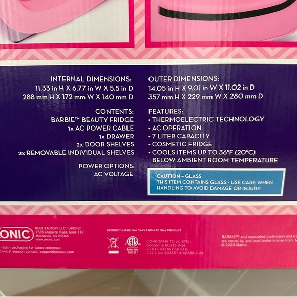 BARBIE Mirror Beauty Cooler Mini Fridge Glass Door Pink NEW IN BOX - Picture 7 of 11